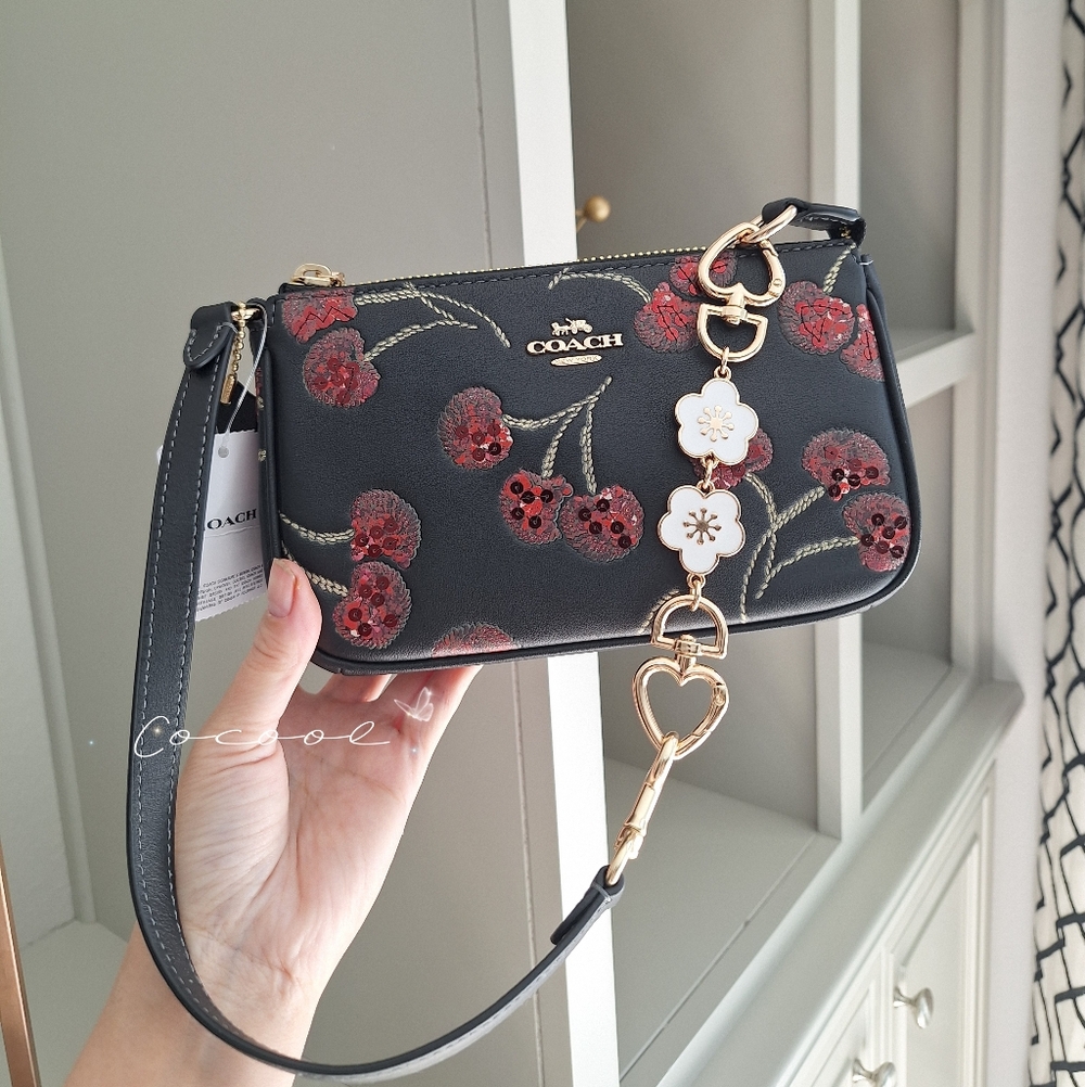 NWT Coach Nolita 19 In Signature Canvas With Cherry Print  Plus Extended Chain